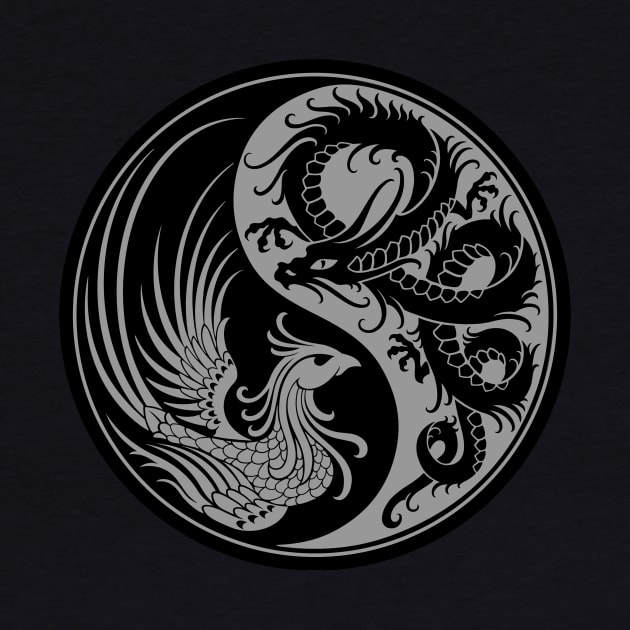 Gray and Black Dragon Phoenix Yin Yang by jeffbartels